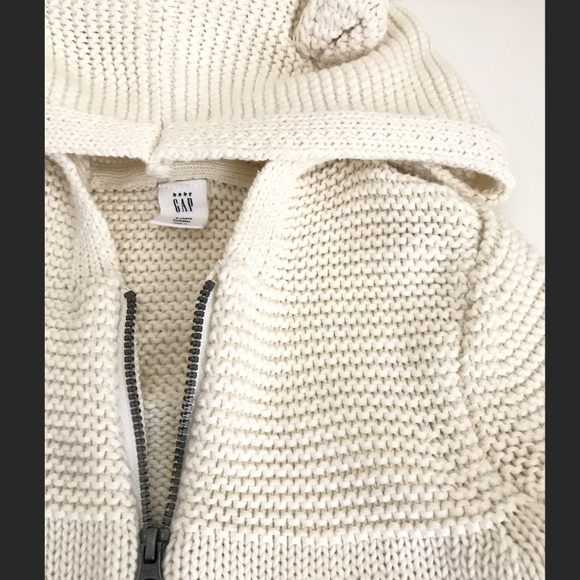 Gap knit white soft zip bear hooded cardigan sweater 3T - Picture 5 of 6